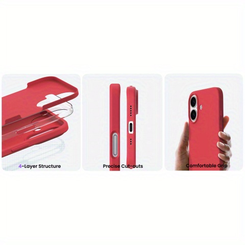 Slim Liquid Silicone Case for Iphone 16, 16 Plus, 16 Pro Max, And 16 Pro, Featuring Three Layers of Full Coverage, Soft Gel Rubber for Shock Resistance, And a Protective Cover Lined with Anti-Scratch Microfiber.
