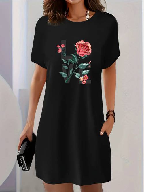 printed t shirt dress short sleeved round neck casual heat transfer printed dress suitable for summer and spring womens clothing
