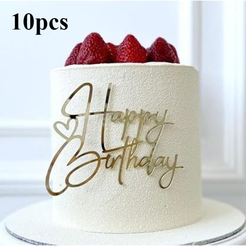 10pcs Happy Birthday Cake Topper Mirror Acrylic Cake Topper Side Cake Topper Insert Cake For Birthday Party