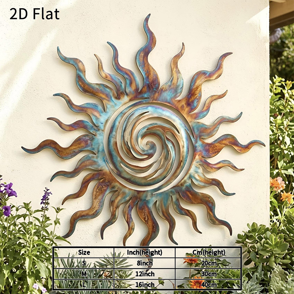TEMU 2d Flat - 1pc2d Flat Sun Metal Wall Art Decor Rustic Swirl Metal Sign For Garden Patio Porch Or Living Room Durable Weatherproof Outdoor Home