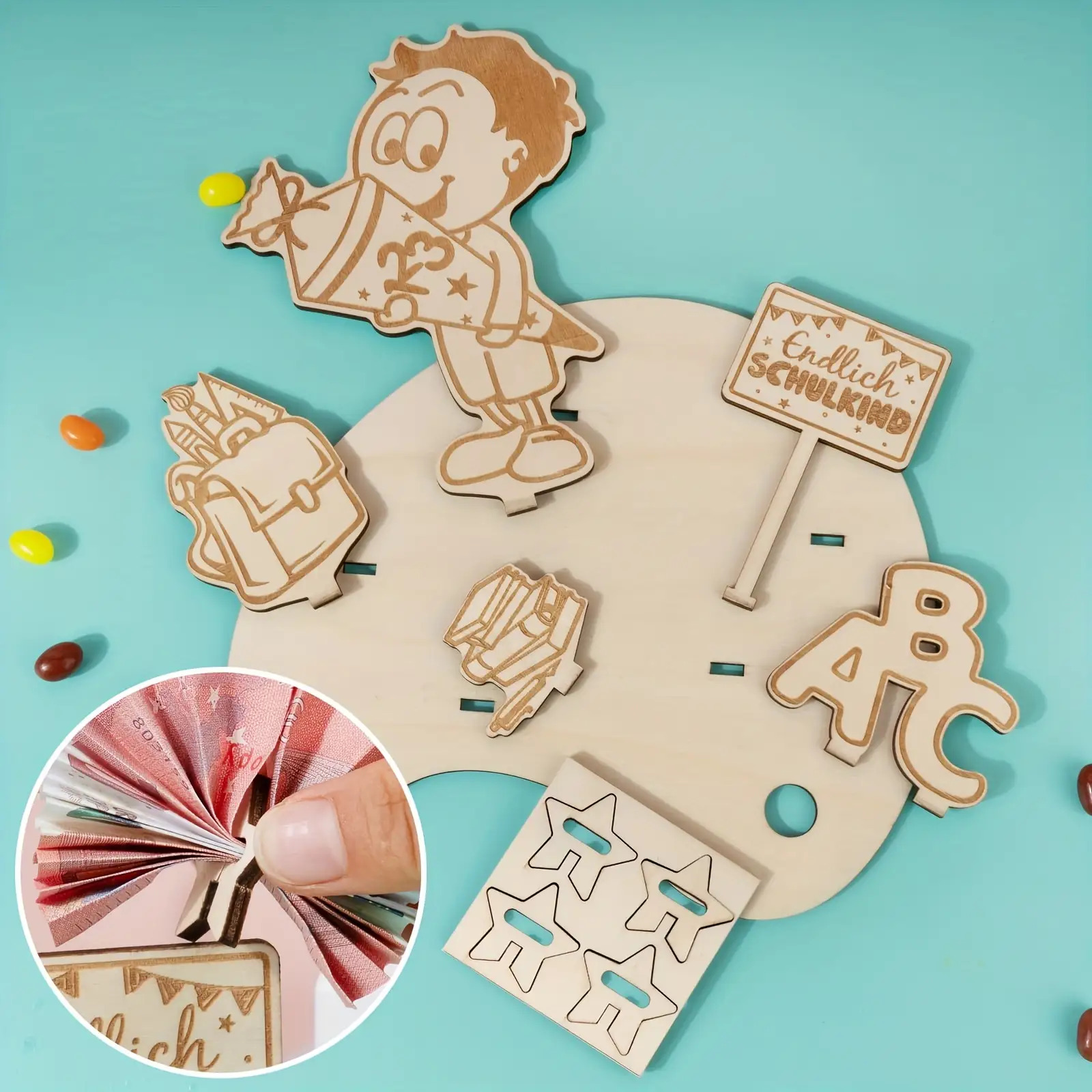 E-shop 1 Set/Schüler-Geschenkset zum ersten Schultag – Tafel 2025 mit Geldbeutel Glückwunschkarte – 3D-Namensschild für Jungen, Schul--Souvenir,