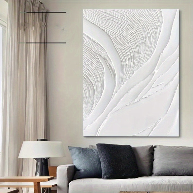 Handcrafted Textured Wave Oil Painting - Dynamic White Ripple Abstract Design, Unique Artistic Brushstrokes on Durable Wood Frame. Modern Living Room and Office Wall Decor Fashionably Stylish Abstraction Mural with Ocean Theme Natural Timber Framing High-Quality Interior Décor Exclusive for Home Enthusiasts