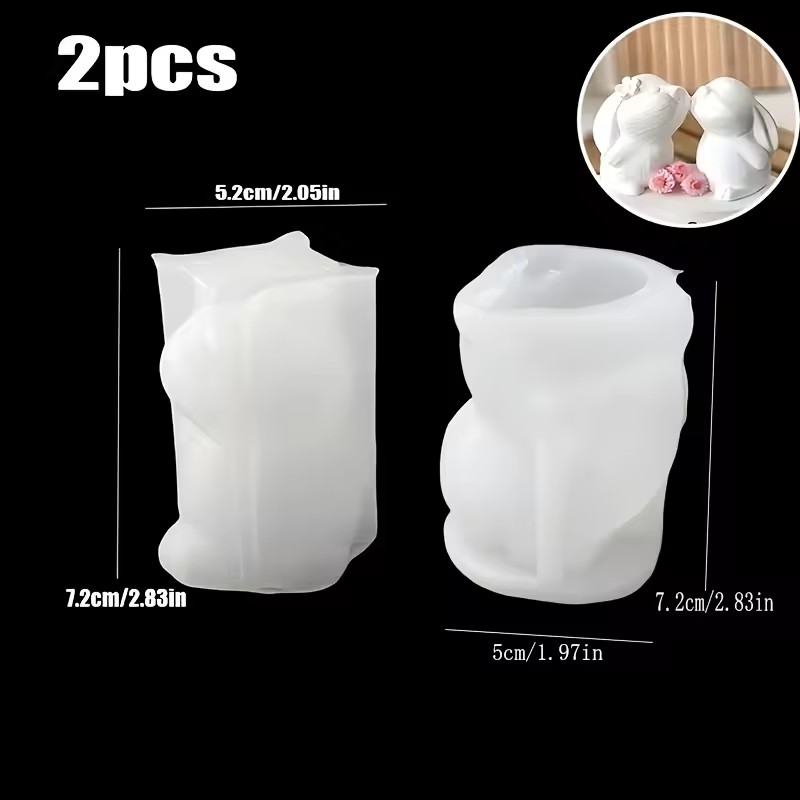 2pcs Easter Light Kiss Scented Candle Silicone Mold, Diy Flower-wearing Rabbit Candle Plaster Ornament Mold, Candle Making Mold