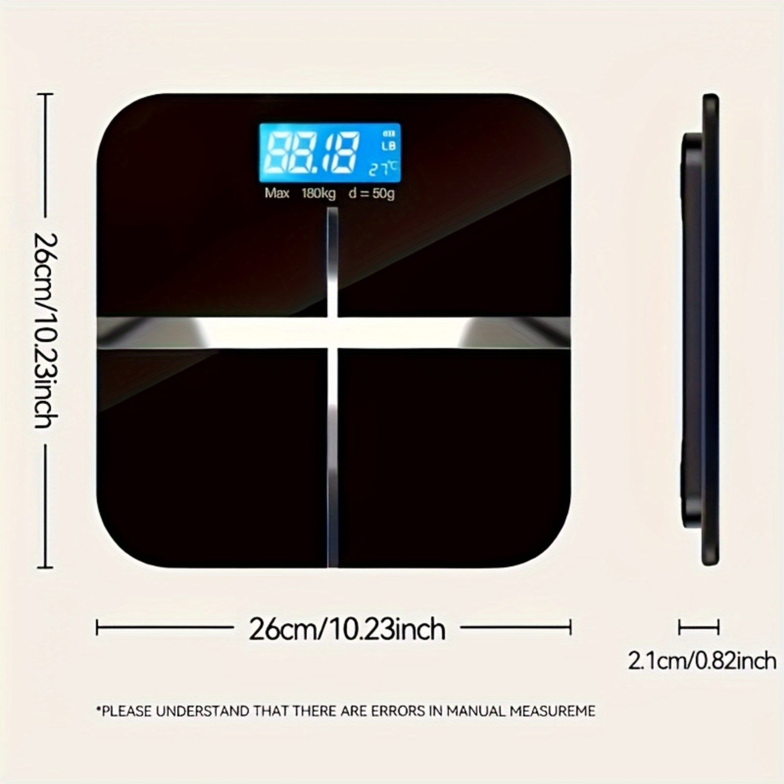 A Weighing Scale with a Capacity of 396 Pounds/ 180 Kilograms Equipped with an LED Backlit Display Screen and Tempered Glass, Designed Specifically for Personal Weighing. This Compact Scale Is Suitable for Home and Fitness Use, and Is an Ideal Choice - Image 2