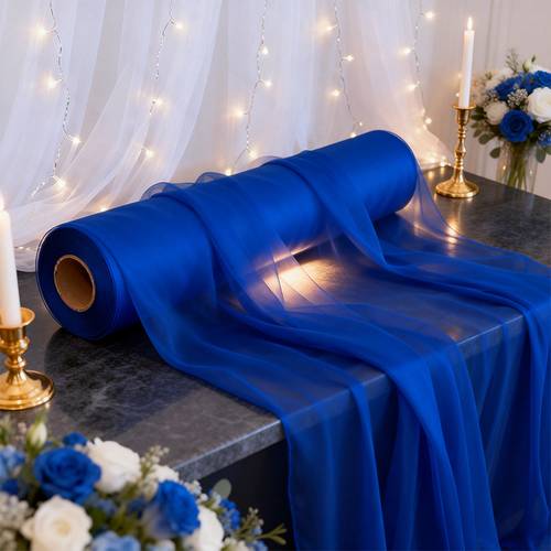 a roll of classic mesh curtain made of semi transparent polyester fabric measuring 90 meters 50 meters 295ft 164ft wedding decorations parties and banquets it serves multiple purposes such as birthday setups