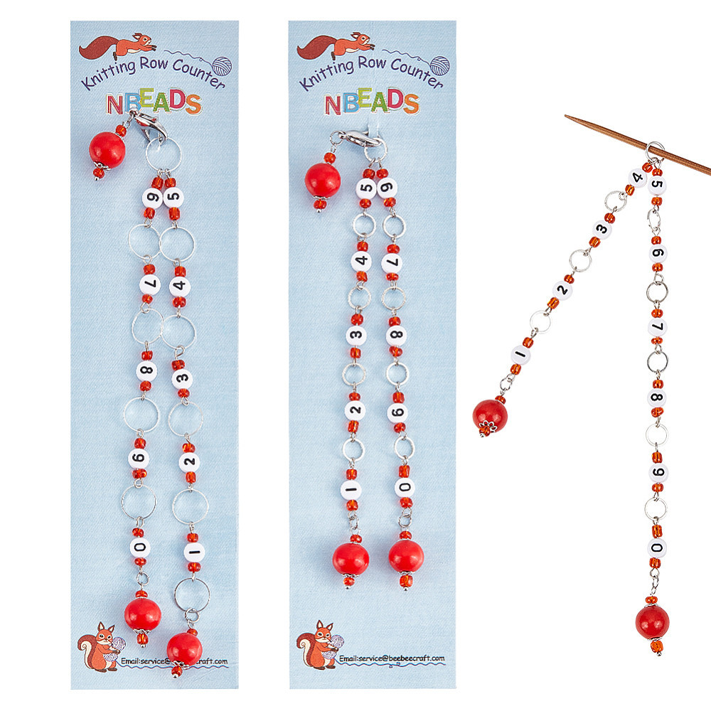 Image of 1set 2pcs 2sizes Beads Knitting Row Counter Chains Opaque Acrylic Number Bead Row Counter Chains For Knitting Het Tracking Project Progress Beading Supplies