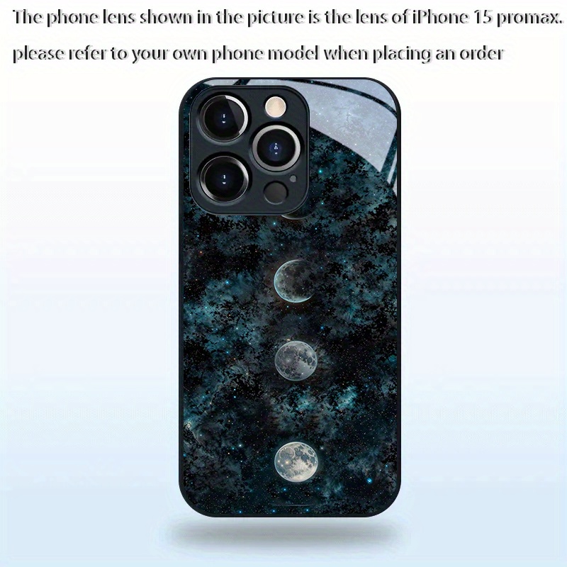 TEMU Phone Case: 2d Flat Different Phases Pattern Premium Tempered Glass Phone Case, Suitable For Iphone X/11/12/13/14/15/16/17/plus/pro/pro Max.