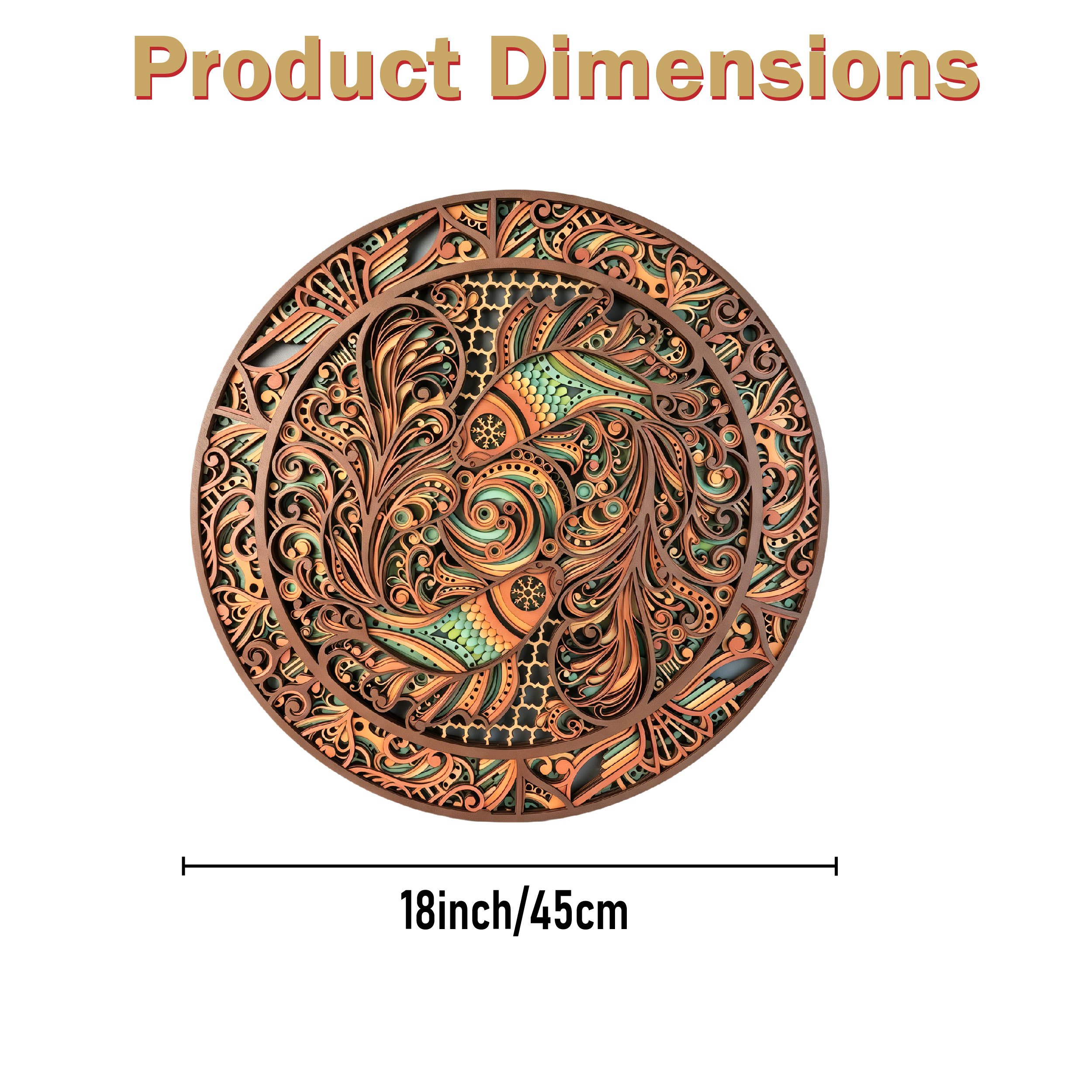 Image of 8-layer 3d Koi Fish Wood Wall Art, 18' Round Laser Cut Mandala Multilayer Wooden Wall Decor, Boho Zen Betta Fish Wall Sculpture, Rustic Spiritual Wall Hanging For Living Room, Bedroom, & Home Office