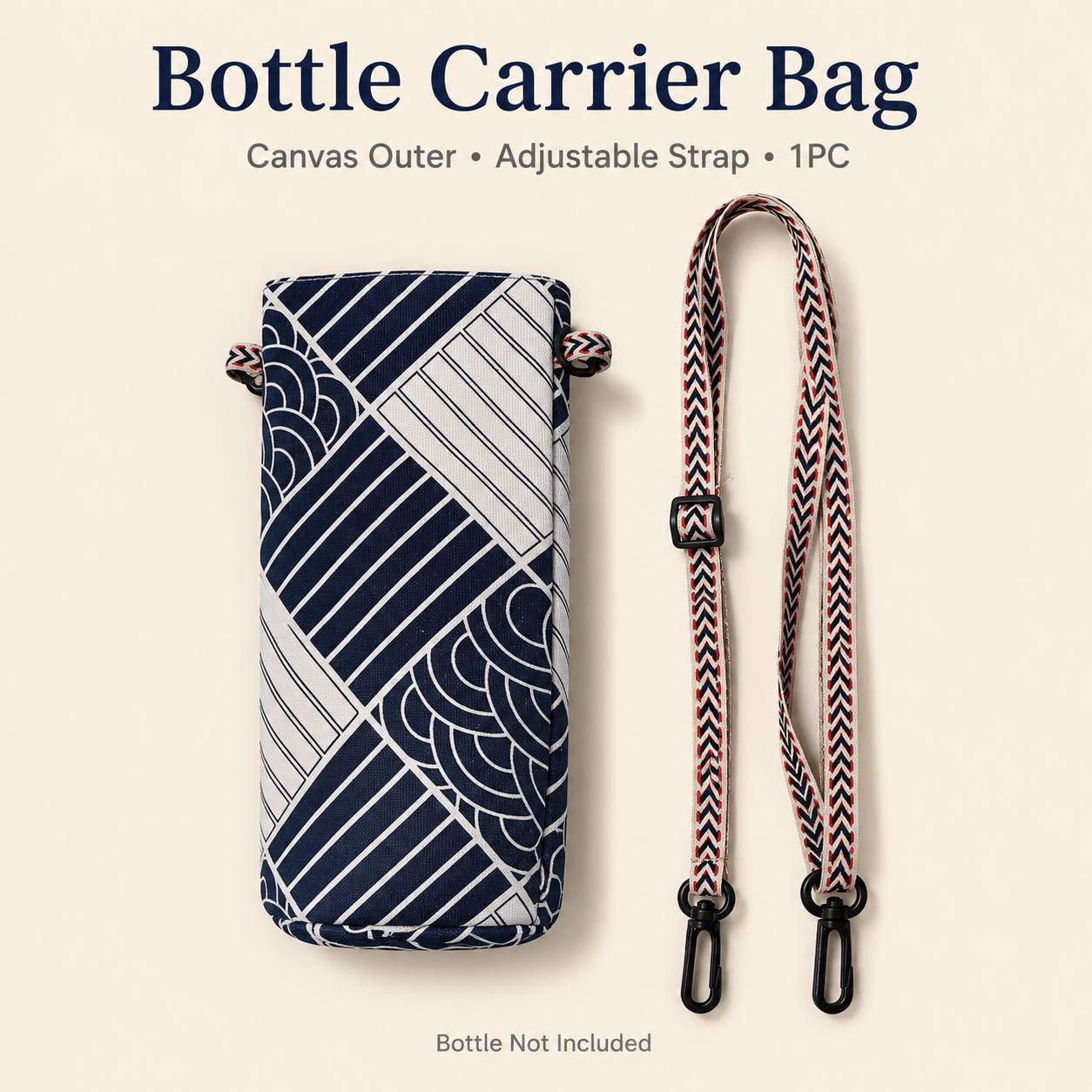 TEMU 1 pièce Sac porte-bouteille réglable, pochette pour bouteille d'eau en toile de polyester avec bandoulière, porte-gobelet -poussière et