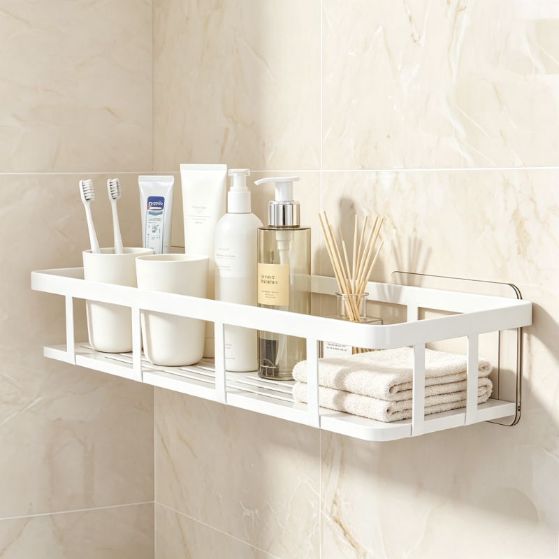 photo de l'article    , porte-savon, étagère flottante pour salle de bain et cuisine,   de place, facile à installer, panier de  , étagère de rangement murale pour salle de bain, pas de perçage  , support pour shampooing et  ,   rectangulaire   de place, étagères