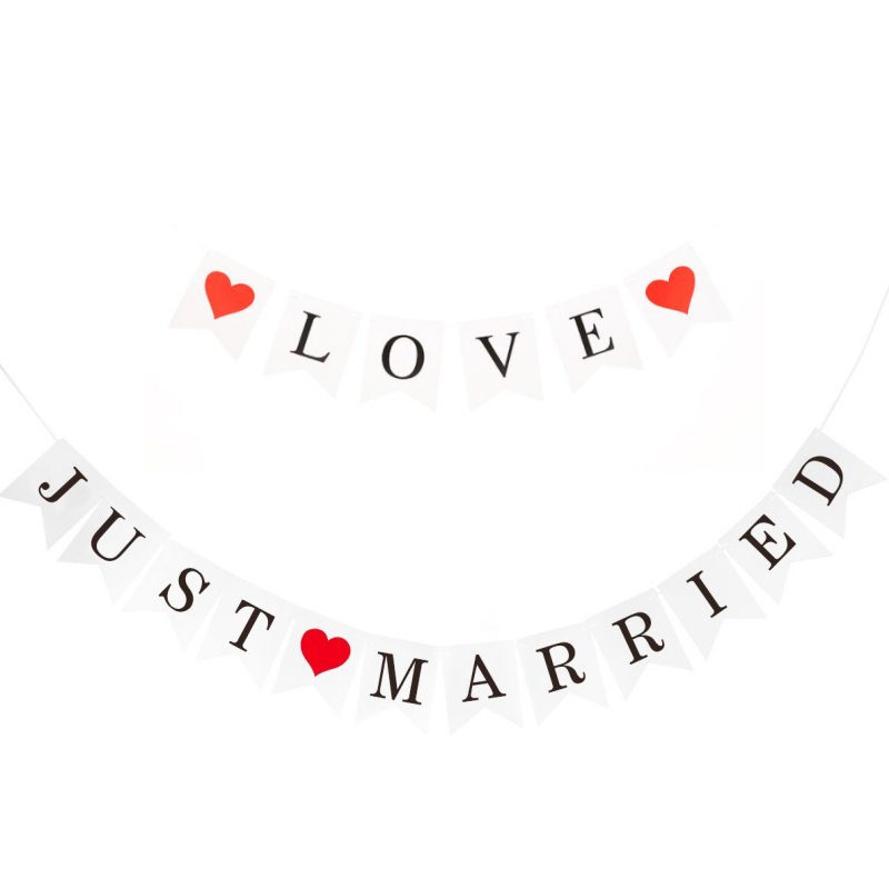 2pcs Love, Just Married Fish Tail Pull Flag, New Marriage Car Decoration Set, Newlywed Banner, White Pull Flag For Wedding Party Photography Props, Wedding Party Pull Flag Colorful Wall Background