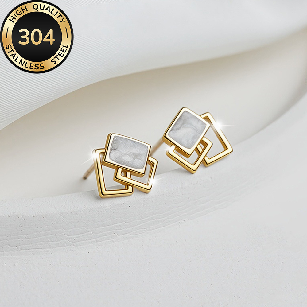 TEMU High-quality Stainless Steel Golden Stud Earrings, Hypoallergenic, Fade-resistant, Comfortable And Versatile, Easy And Elegant, Suitable For