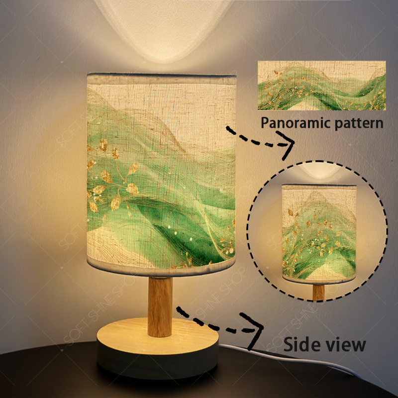 Printed Table Lamp with Fabric Shade, USB-Powered LED Light
