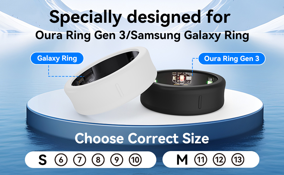 Cet ensemble de 2 coques ultra-minces en silicone est conçu pour les anneaux Samsung Galaxy et est compatible avec les kits de tailles Oura Ring, Ringconn et Ultrahuman Ring AIR. La taille S convient aux anneaux 5/6/7/8/9/10 en transparent/clair.