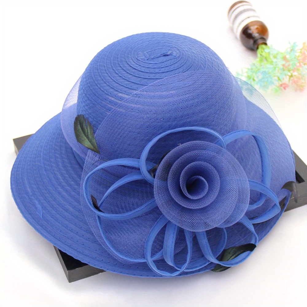 1pc womens fashion wide brim fedora hat lake blue floral - Temu display picture 3
