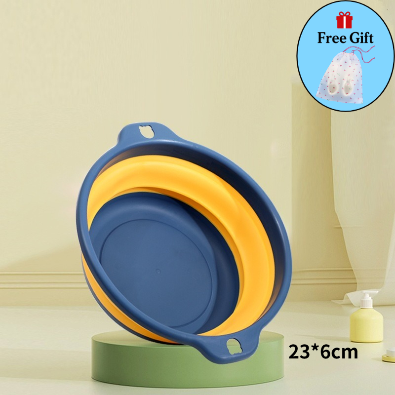 TEMU 1pc Foldable Basin And 1pc Pouch Gift, Japanese Convenient Foldable Face Washing Basin Thickened Home Plastic Basin Outdoor Travel Washing