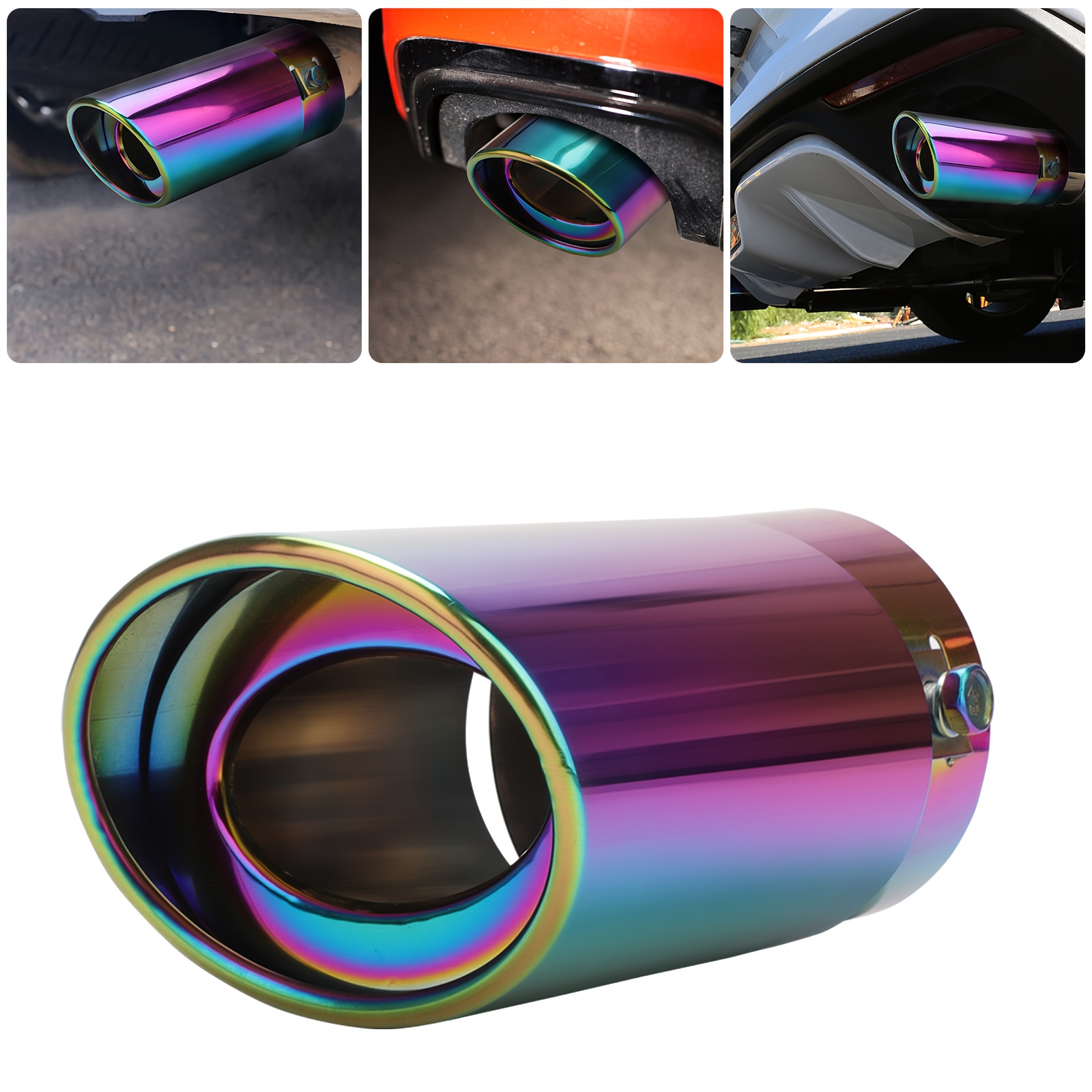 TEMU Stainless Steel Chrome Exhaust Tip Adjustable 1.5-2.09" Diameter 2.24" Inlet Iridescent Colors Fit Cars Trucks Suvs Durable