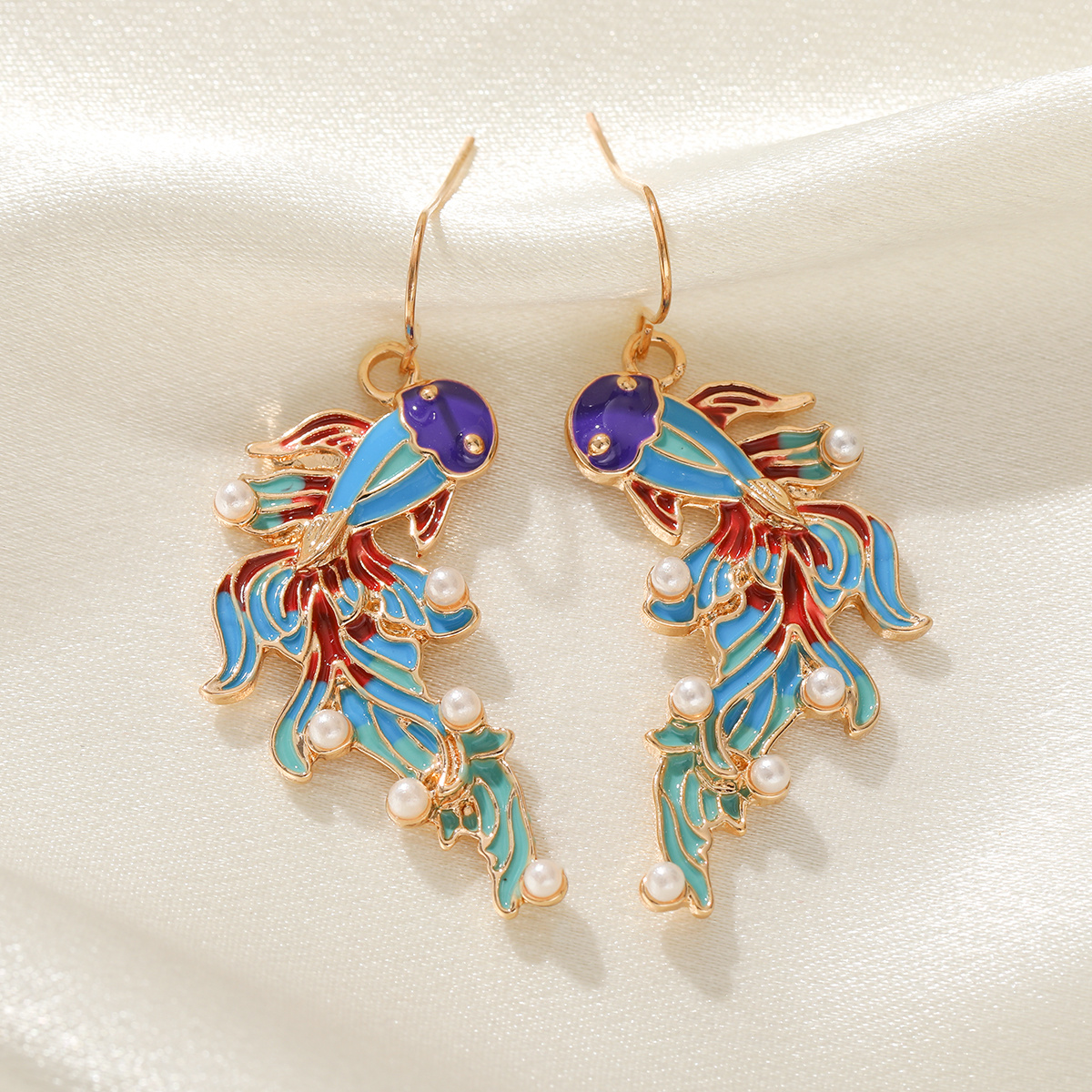 Women's Chinese Vintage Koi Fish Dangle Earrings, Traditional Style