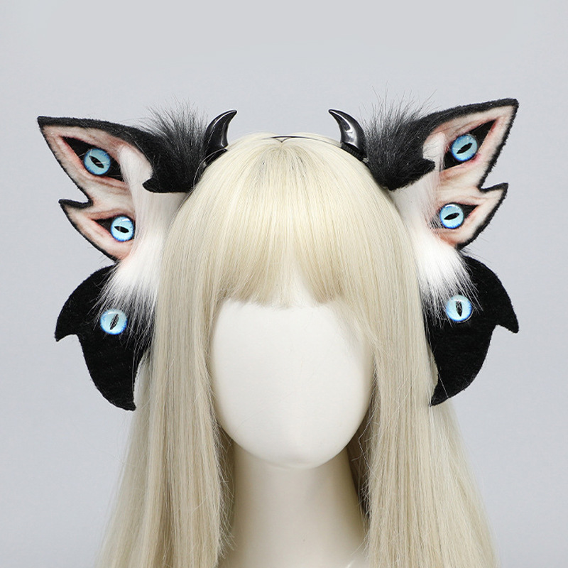 

Funky Halloween Demon Cosplay Headband With Plush Animal Ears - Polyester Fiber, Woven Design, , Hair Accessories