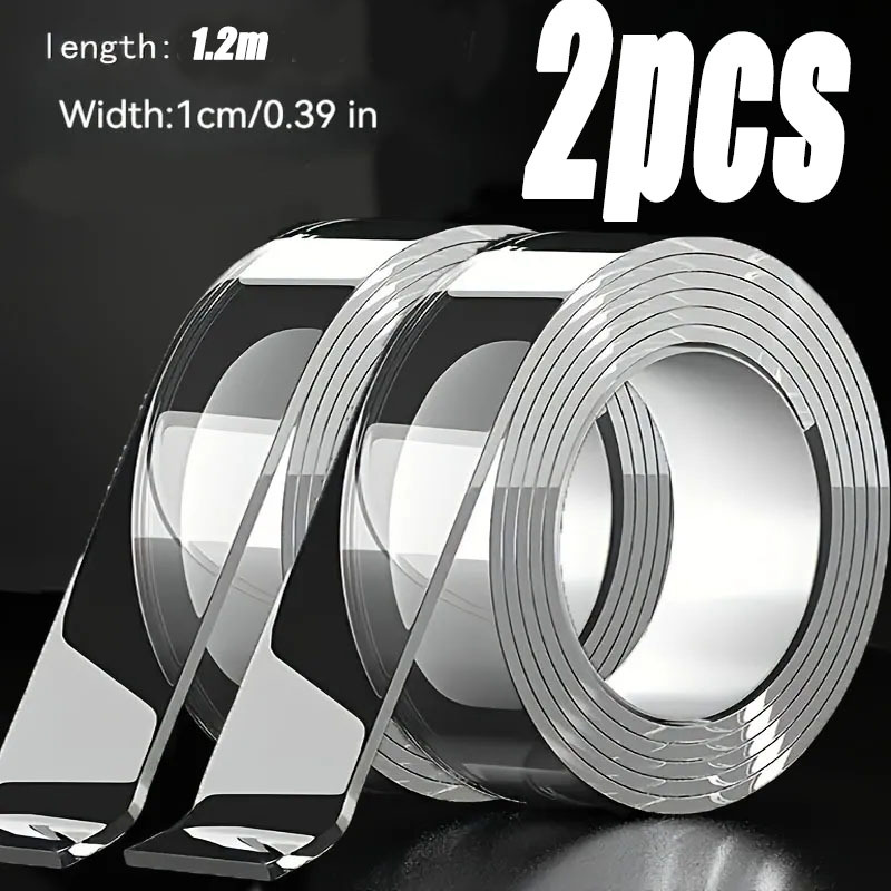 TEMU 2pcs Durable Double-sided Nano Tape - Ultra-strong , Reusable, Suitable For Arts And Holiday Decorations - For All Surfaces