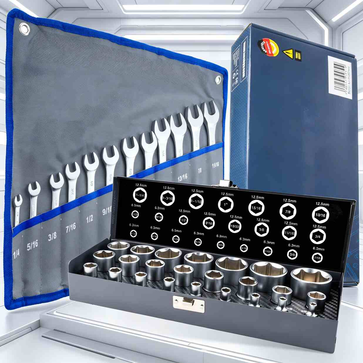 Image of 36pcs Imperial Tool Set Imperial Socket Set & Imperial Combination Wrenches, Suitable For