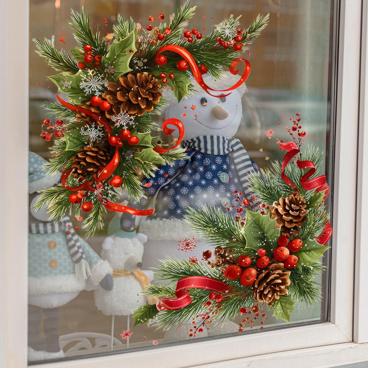 TEMU Autocollant de fenêtre en de Noël - Décoration de fête pour vitres, idéal , les vitrines de magasins, etc. Crée une ambiance traditionnelle et