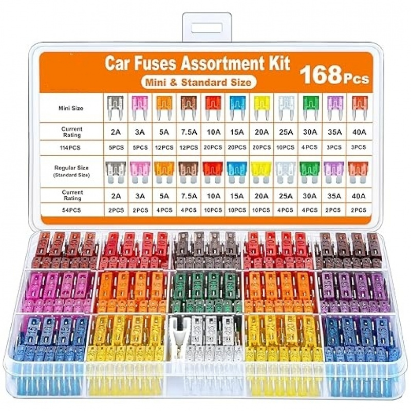 TEMU Kit de fusibles de voiture combiné, 114 fusibles à lame mini, 54 fusibles de voiture standard, 1 extracteur de fusible, convient pour voitures,