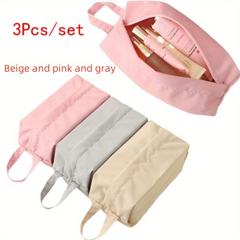 Image of 1 Set Of 3 Fabric Storage Bags, Portable Travel Storage Bags, Underwear And Socks Bags, Gray, Pink, Beige, Suitable For Travel Use