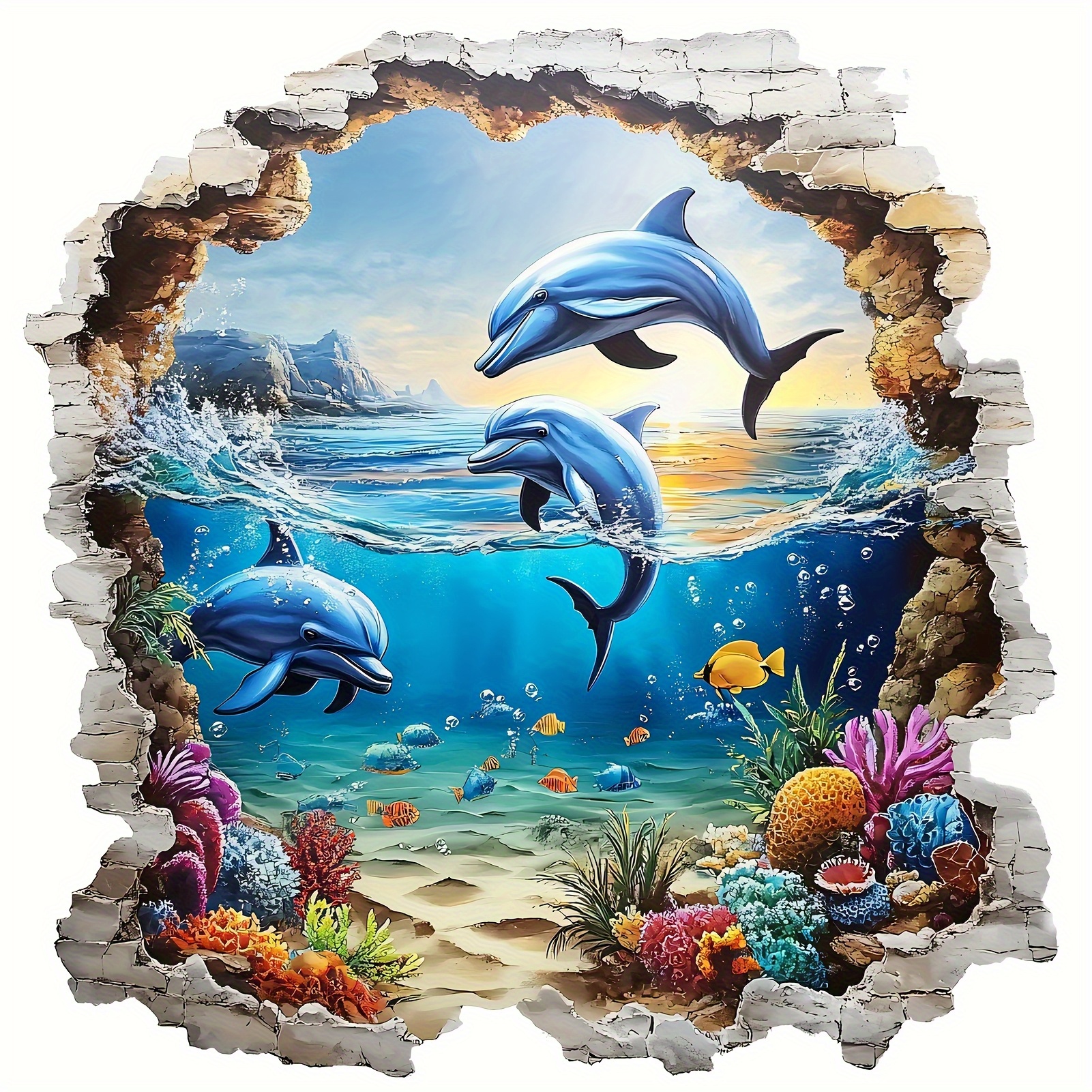 1pc 3d Ocean Theme Wall Sticker, Creative Dolphin Ocean Animal Scene Wall Sticker Pvc Removable Irregular Shape Mural, Suitable For Living Room Bathroom Aquarium Glass Door Window