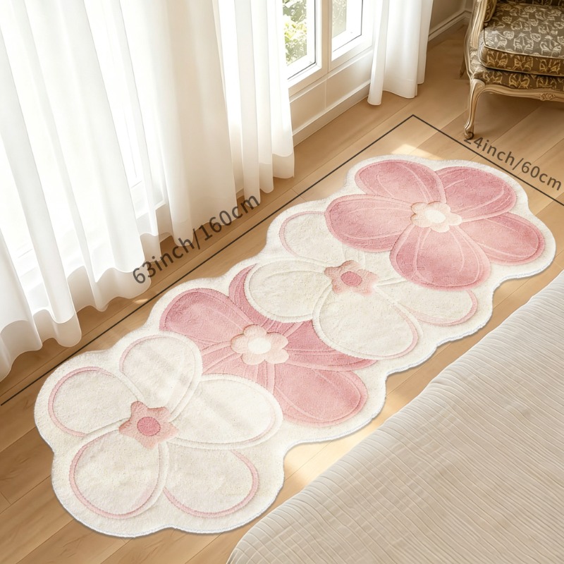 TEMU 1 pièce Tapis et blanc pour chambre, salon - , de irrégulière avec fleurs, lavable en machine / Tapis d'extérieur pour salle de jeux, décoration