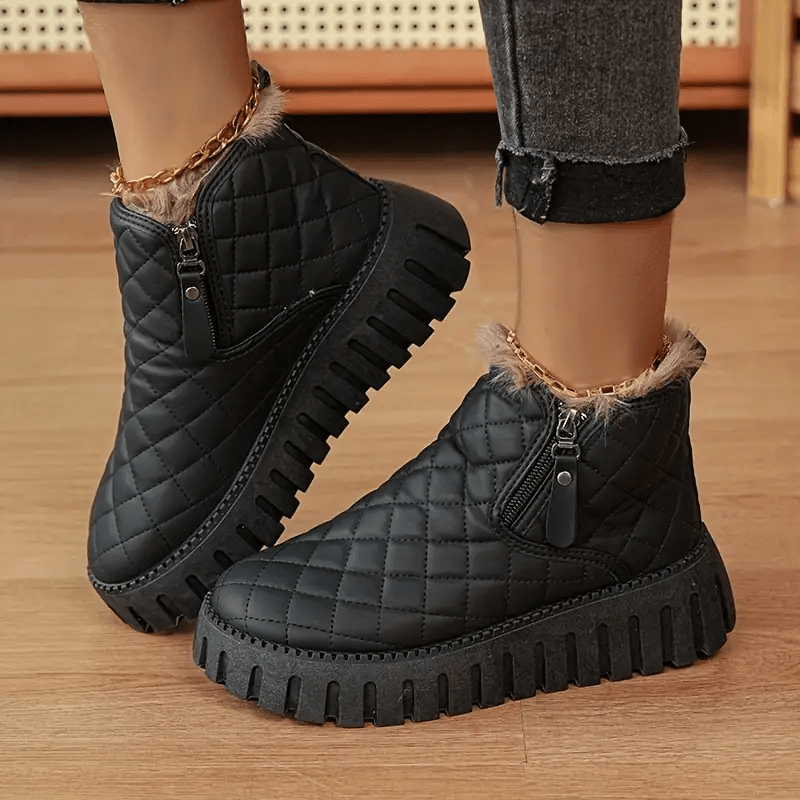 the multi   rhombus womens ankle boots are   in three color options khaki beige and black the boots feature a short shaft with vertical textured patterns and a thick platform sole the entire boot is covered in a patterned