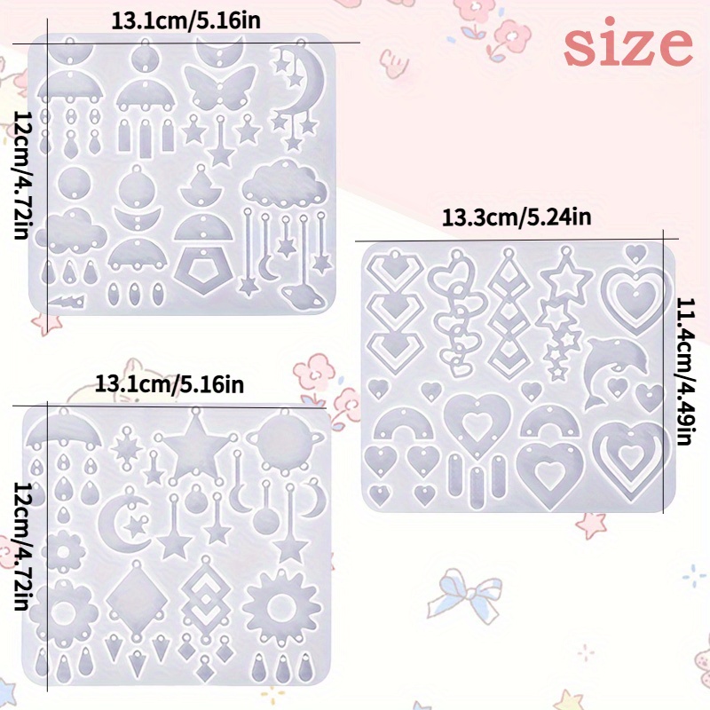 E-shop 3er-Set Ohrringformen aus Epoxidharz - Herz, Wolke, Stern Silikonformen Set mit Löchern für Schmuck, Schlüsselanhänger & Anhänger Herstellung