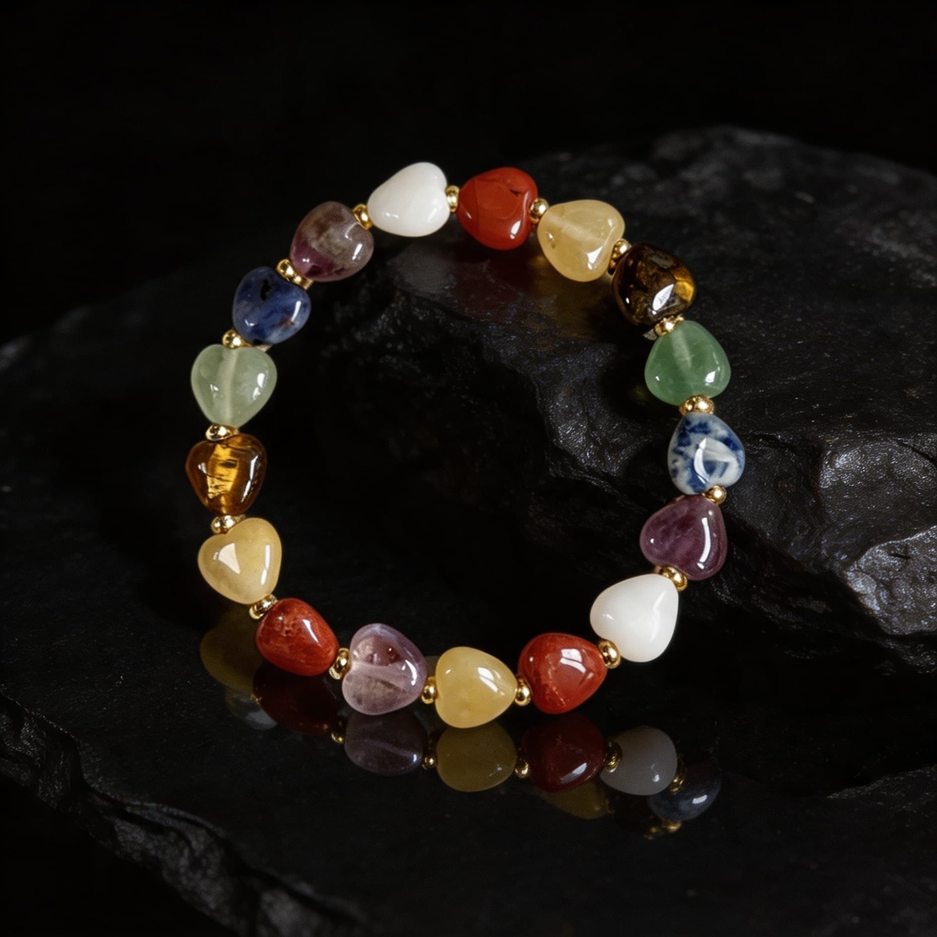 TEMU 1pc Men's And Women's Bracelet, Bohemian Natural Stone Beaded Bracelet, Colorful Natural Stone Bracelet For Men And Women, Happiness - Elegant