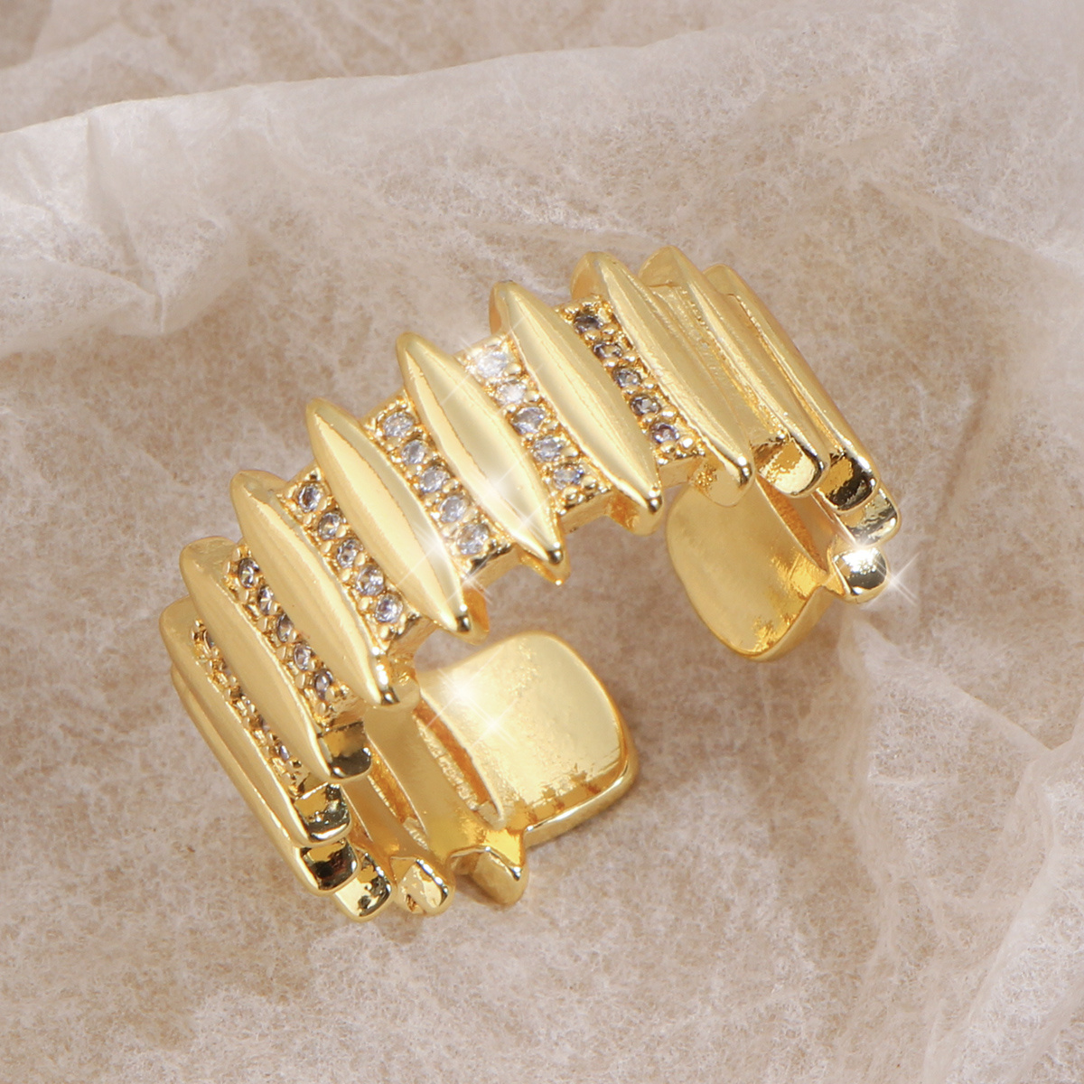 Image of Golden Inlaid Synthetic Cubic Zirconia Chain Shape For Women Luxury Versatile Daily Gift Stainless Steel Jewelry