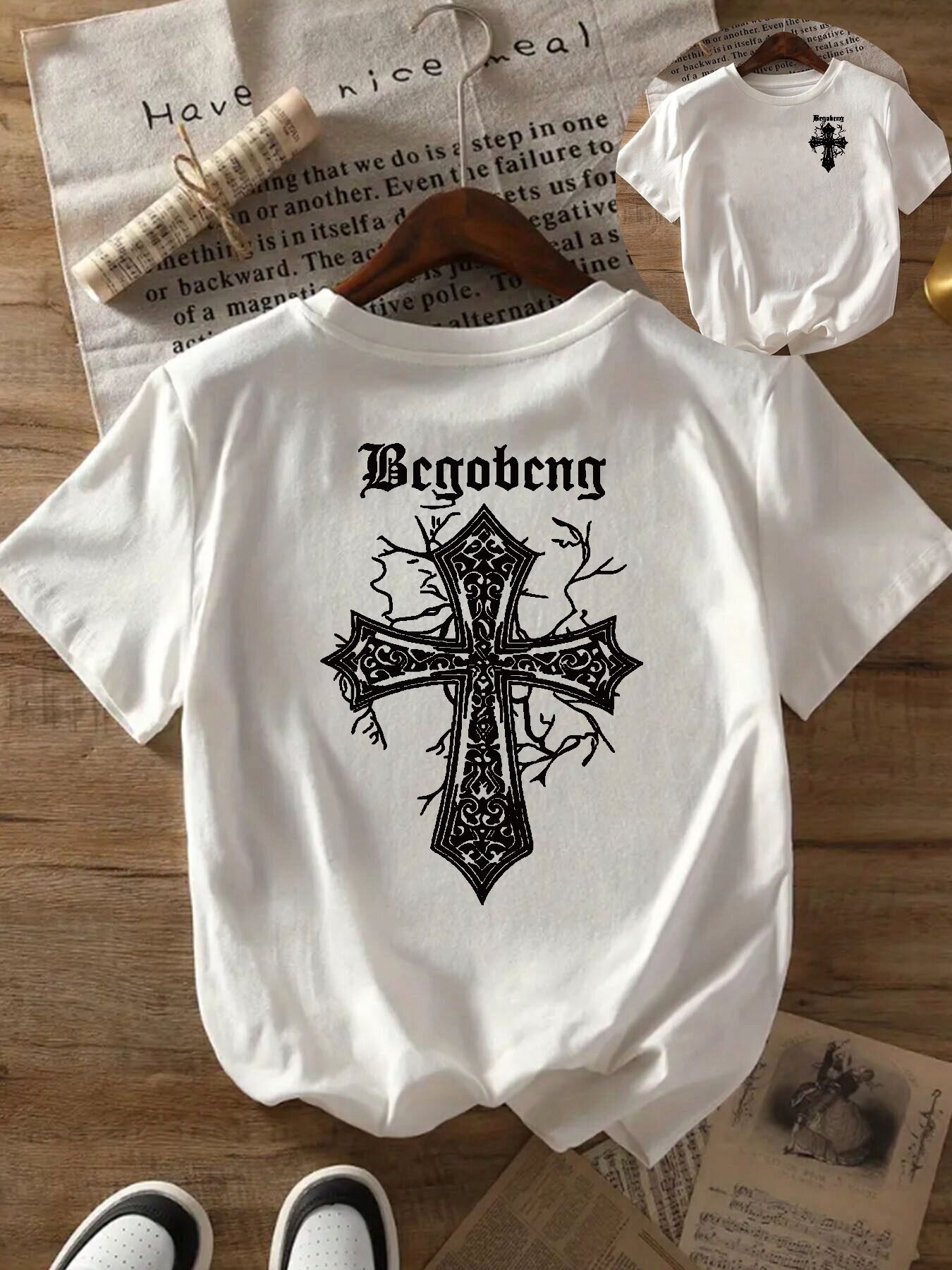short sleeve t shirt featuring a gothic cross - Temu Mauritius