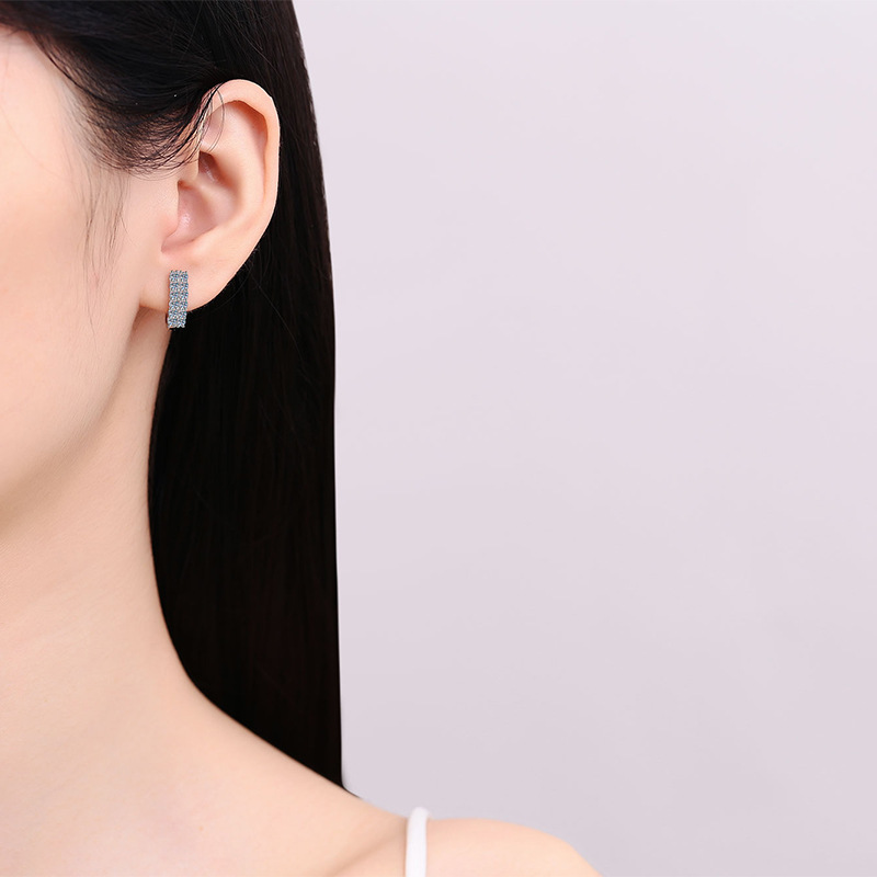 Image of A Pair Of 925 Silver 0. 72 Carat*2 Moissanite Earrings, Double Row Studs, And Versatile , Suitable For Daily Wear, Perfect For Valentine's Day