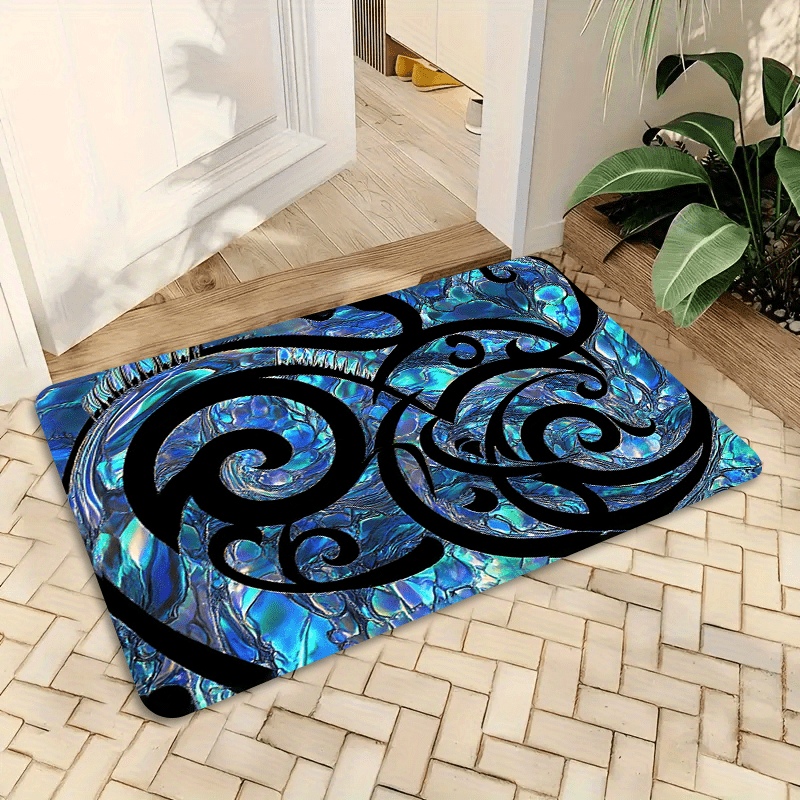 TEMU 1pc New Zealand Maori Paua Tattoo Koru Pattern Rug - Vibrant And Mat, Machine Washable, Lightweight Polyester Floor Mat, Thick Pile Material -