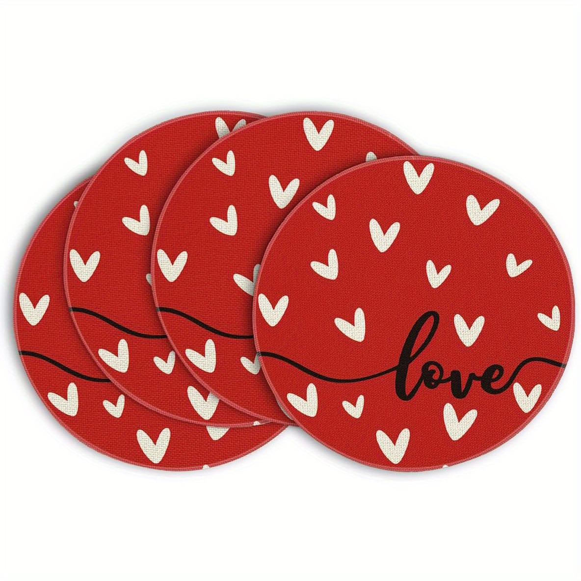 

Round Valentine's Day Placemats Set Of 4, 14 Inch Anniversary Wedding Round Table Mats For Dining Decoration
