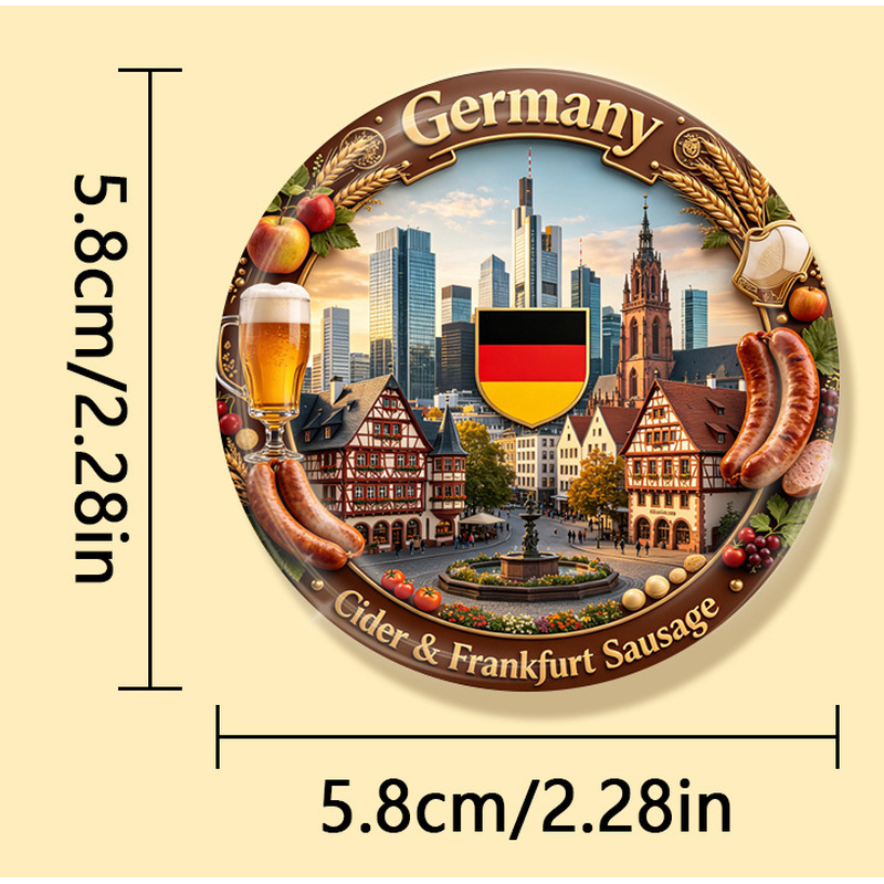 TEMU 1pc 2d Flat German Wine And Sausage Durable Round Fridge Magnet, Suitable For Sticking Photos, Postcards, Etc., On Refrigerator Decoration, 2d