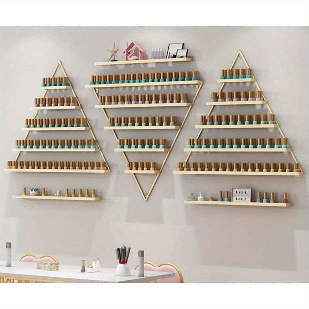 Elegant Golden Wall Mounted Nail Polish Rack - Set Of 6 Triangular Cosmetic Display Shelves For Essential Oil Bottles, Organize Your Lipsticks And Perfumes In (golden)