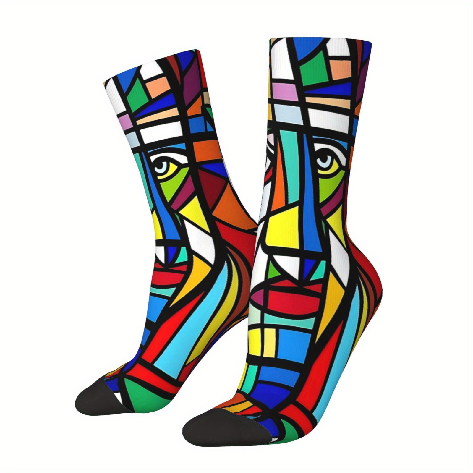 TEMU A Pair Of Men's And Women's Outdoor Socks, Creative Face Pattern Printed Mid-tube Socks, Machine Washable, Suitable For Outdoor Sports