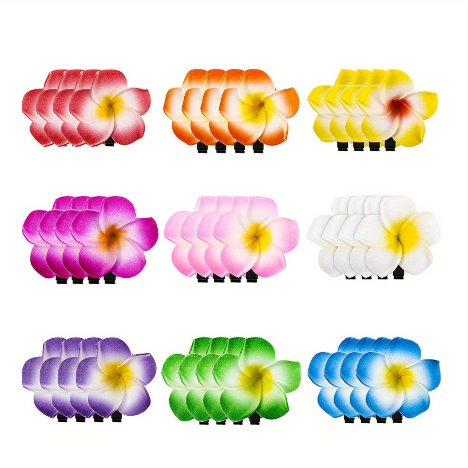 TEMU 36-pack Tropical Hair Clips - Plastic Frangipani Flower Barrettes For Luau, Beach Parties, Hawaiian Themed Weddings, No Electricity Required
