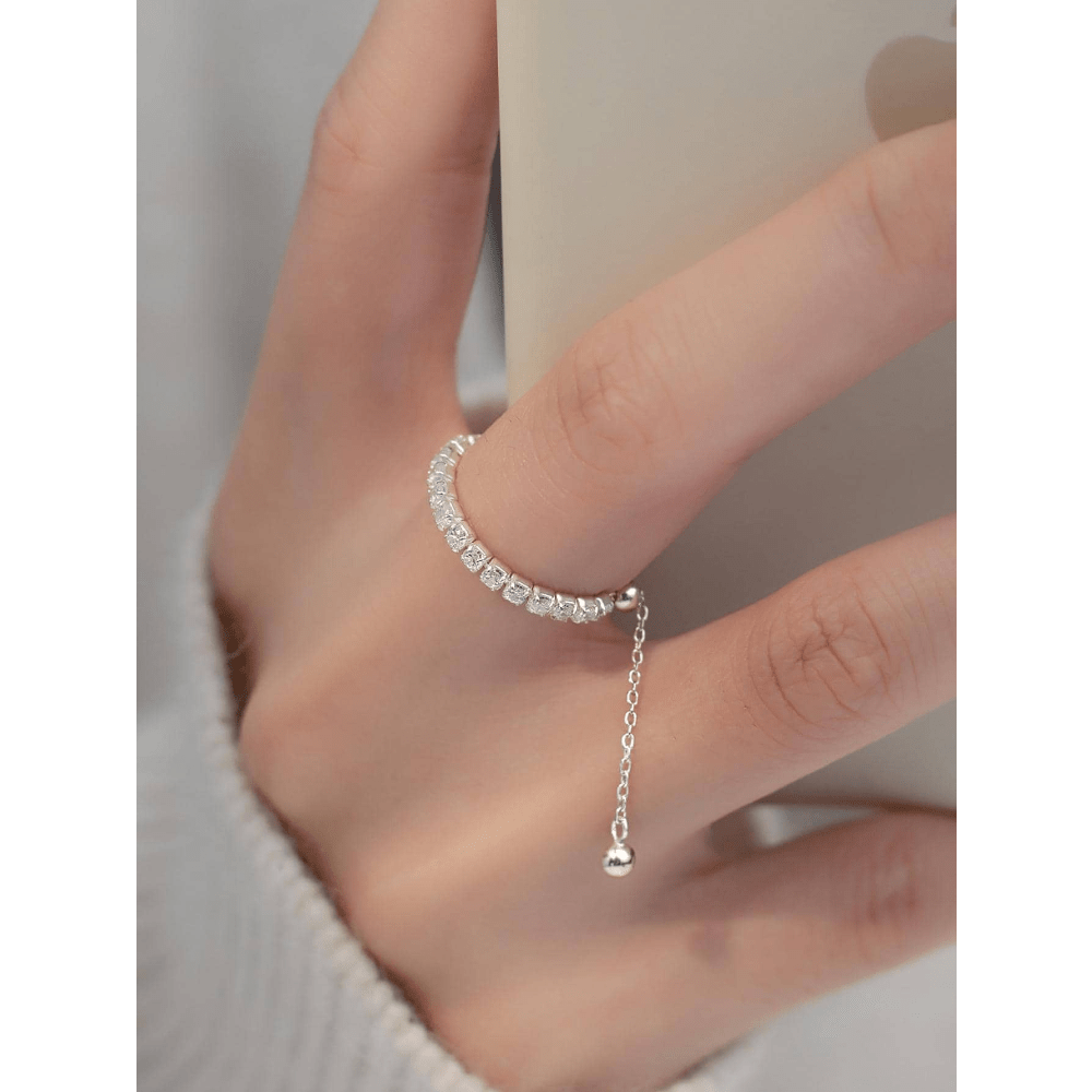 TEMU 精巧な立方晶合成ジルコニアとボールで装飾されたングシルバーリング 女性向けギフト