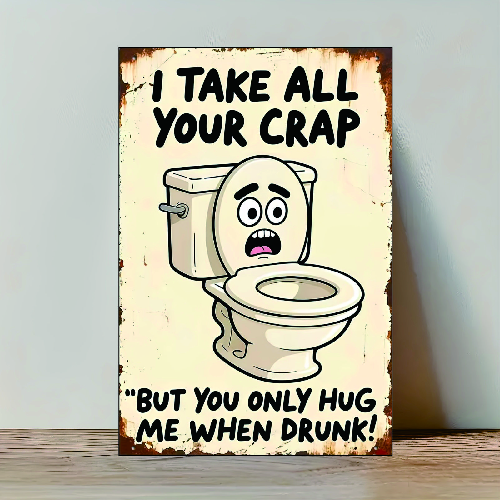 TEMU 2d Flat, 2d Flat Wooden Decorative Plaque, 1pc Funny Toilet Sign With : "i Can Handle All Kinds Of Trash... But Only When I'm Drunk!"- Vintage