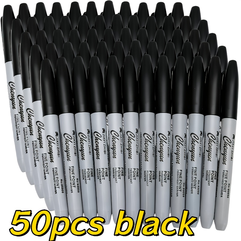100pcs 50pcs large capacity fine tip black permanent marker quick dry waterproof 1mm smooth ink suitable for school supplies office and gift packaging school stationery office supplies durable marker   ink
