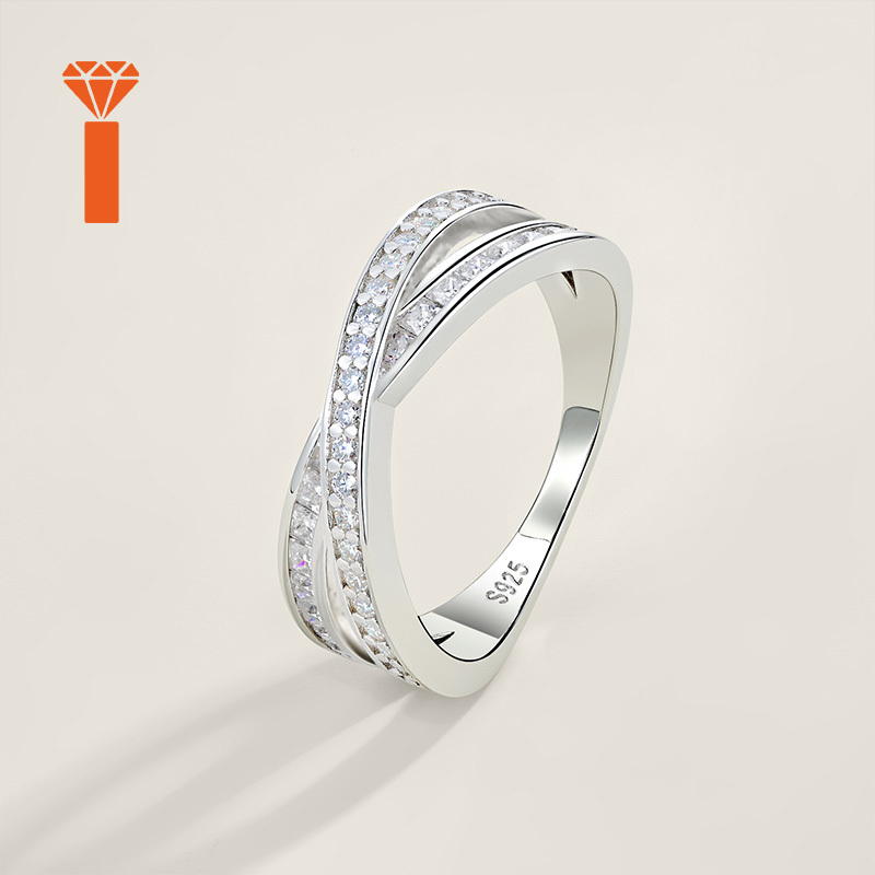 S925 Silver Cross Moissanite Ring, Stackable Fashion Piece