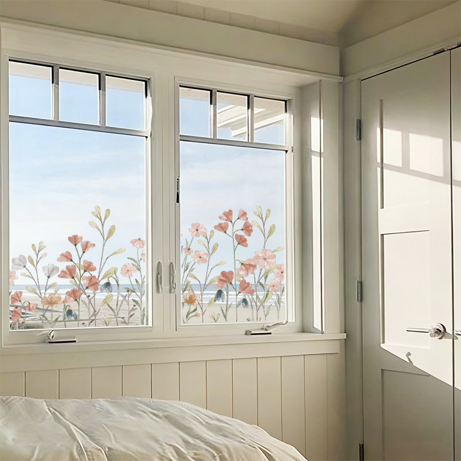 E-shop 29*60 cm Große Blumen-Statikfolie Fensteraufkleber - Abnehmbare Frischblumen-Dekoration für Fenster, Spiegel, Café/Restaurant, Schlafzimmer,