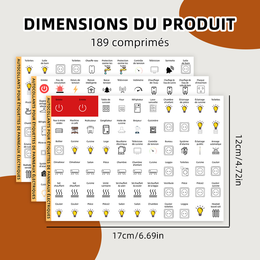 TEMU Etiquetas Adhesivas de Índice para Disyuntores Franceses, Juego de 189 Piezas, Adecuado para Panel de Electrodomésticos, Etiqueta de