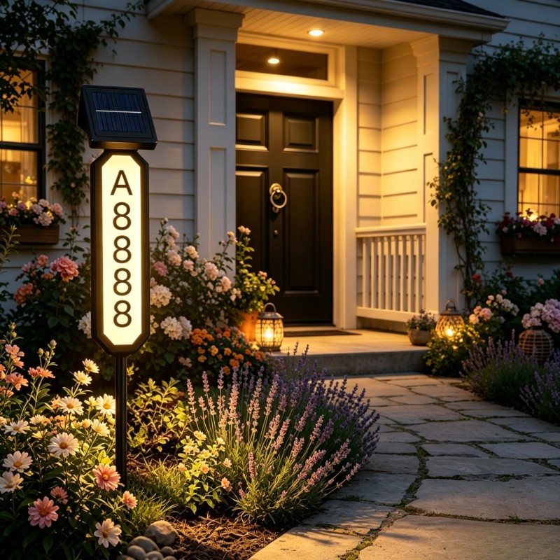 TEMU 1 Pack Solar House Number Light, Warm White Led Illuminated Address Plaque With Auto Dusk To Dawn Sensor, Ip44 Waterproof Outdoor Pathway Light,