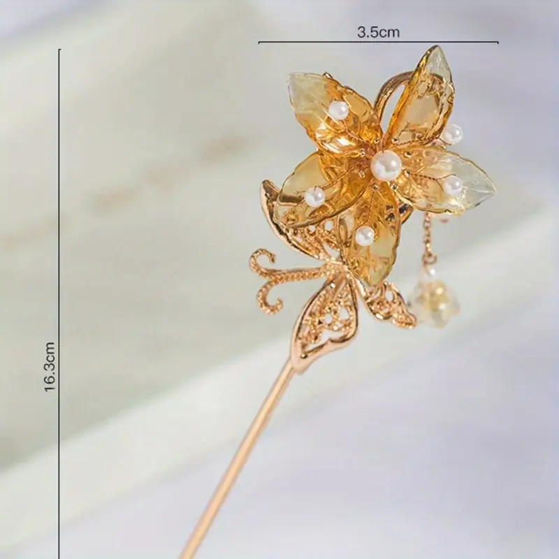 1pc handmade resin leaves hairpin hanfu style retro flower hair clip with 4 section leaf design like beads delicate branches for womens long hair accessories vintage hairpin for cosplay weddings themed events durable elegant hair ornaments wedding hair accessories for women flower clips for hair silvery hair accessories hair claw clips for women traditional hairstyle cosplay accessories Product details 2